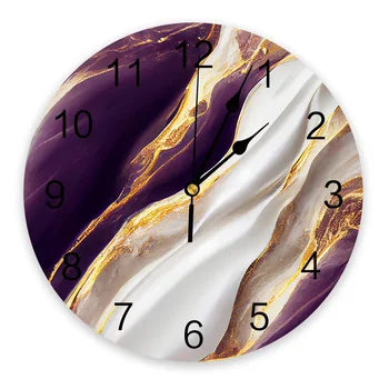 Marmuro Tekstūros Violetinė Laikrodis Kambarį Namų Dekoro Didelis Apvalus Sieninis Laikrodis Išjungti Kvarco Stalo Laikrodis Miegamasis Apdaila Sienos Žiūrėti