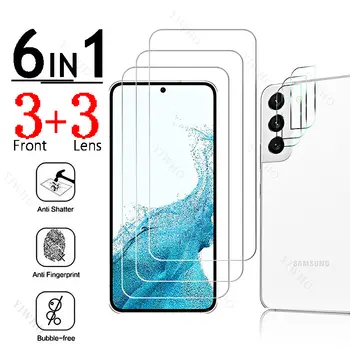 6IN1 Visiškai Padengti Stiklo Samsung Galaxy S22 5G pirštų Atspaudų Atrakinti Samsung S 22 6.1