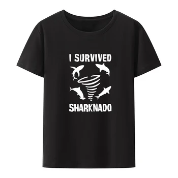 Išgyveno Sharknado Ryklys Prarasti Pobūdžio Juokingas Atspausdintas T-shirt Viršuje Grafinis Tees Y2k Drabužių, marškinėlių Unikalus Trumpas-sleev Otaku