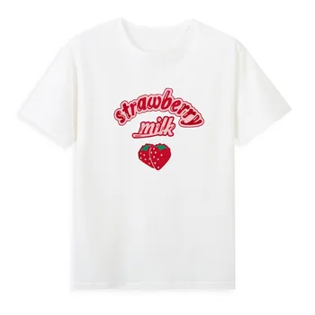 Rausvos spalvos, Saldus Braškių T-shirt Originalus prekių Marškinėlius Moterims trumpomis Rankovėmis Vasaros Drabužių Karšto Pardavimo Top Tees A030