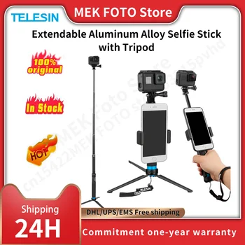 TELESIN Ištraukiamas Aliuminio Lydinio Selfie Klijuoti su Trikoju ir Telefono Įrašą GoPro Hero 5 6 7 8 9 10 Insta360 Osmo Veiksmų SJCAM