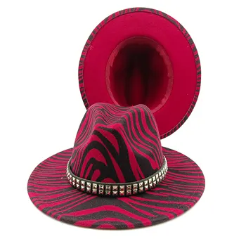 Raudona tigro odos spausdinti Pavasarį nauja Fedora skrybėlę Unisex skrybėlę Panamos vyrų ir moterų fetrinė skrybėlė Džiazo skrybėlę Fedora