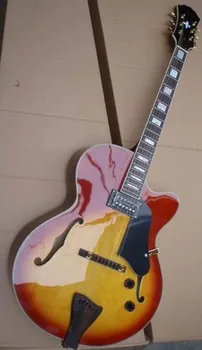Didmeninė Gamyklos Užsakymą aukštos kokybės 6 stygos džiazo elektrinė gitara sunburst raudonmedžio fretboard aukso aparatūros 09a1107