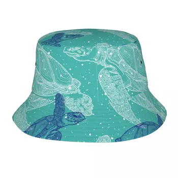 Mandala Jūros Vėžlius Unisex Atsitiktinis Saulės Skrybėlę Kibiro Kepurę Vyrams, Moterims, Bob Hip-Hop Kepurės Vasaros Žvejys Panamos Skrybėlė