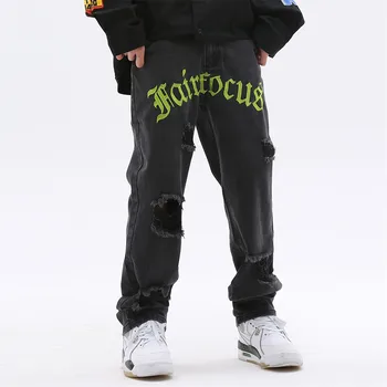 New Cross Siuvinėjimo Džinsai Vyrams, Atsitiktinis Hip-Hop Kankina Džinsinio Audinio Kelnės Vyrų Prarasti Tiesios Kelnės Unisex Streetwear Baggy Jeans
