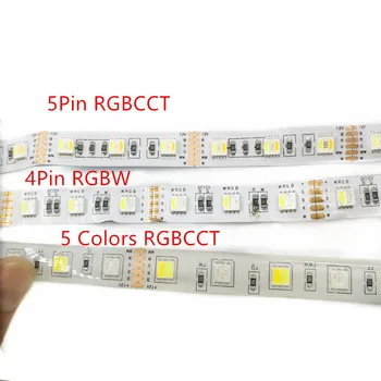 12mm PCB 5M 4in1 5in1 RGB+BMT LED Juosta 5050 60leds/m, 5 Spalvų 1 chip CW+RGB+WW RGBW RGBWW lanksti Led Juostelė Šviesos 12V 24V