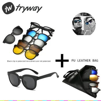 Magnetas Akiniai nuo saulės klipą UV400 akiniai Pėsčiųjų 5 objektyvo poliarizuota Vairavimo akinius veidrodinį Recepto Trumparegystė akiniai su PU krepšys