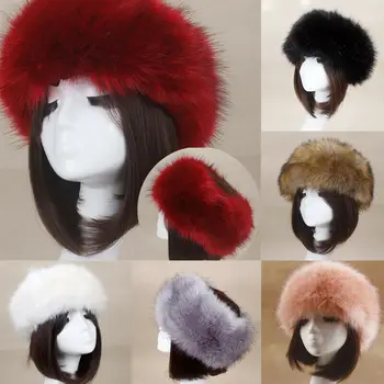 Žiemą Storas, Pūkuotas Hairband Purus Rusijos Dirbtiniais Kailiais Moterų Mergina Kailio Lankelis Skrybėlę Žiemos Lauko Earwarmer Slidinėjimo Skrybėlės Karšto