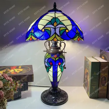 Tiffany Stalo Lempa Vintage Stiliaus Miegamojo Den vitražas ranką puošia rafinuotas dukart vadovauja svarstymo stalo lempa