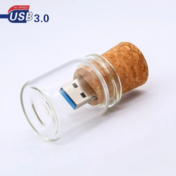 USB 3.0 individualizuotas pritaikymas Stiklo drift butelio Kamščio USB medinis langas pendrive 8GB 16GB 32GB 64GB vestuvių dovana usb stick