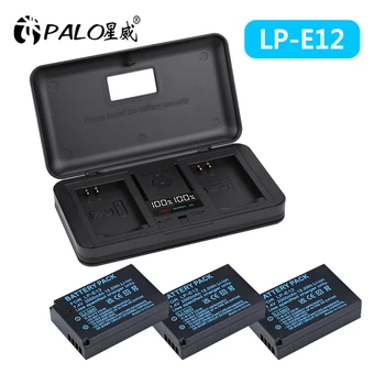 PALO LP-E12 LPE12 LP E12 Fotoaparato Baterija+SD Sąsaja talpinimo LCD Kroviklis Canon M 100D Kiss X7 Rebel SL1 EOS M10 M50 DSLR
