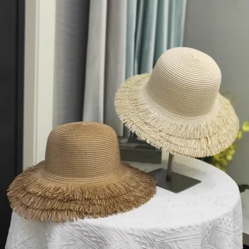 Naujas trijų sluoksnių žalio krašto pavasario ir vasaros moters saulės šiaudų skrybėlę kelionės lauko saulės skydelis skrybėlių mados fisherman ' s hat
