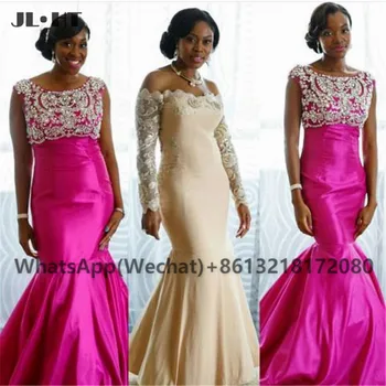 2021 Plius Dydis Fuksija Bridesmaid Dresses Ilgai Kristalai Zawalcowany Vestuves Satino Suknelė Moterims Afrikos Undinė Bridesmaid Dresses