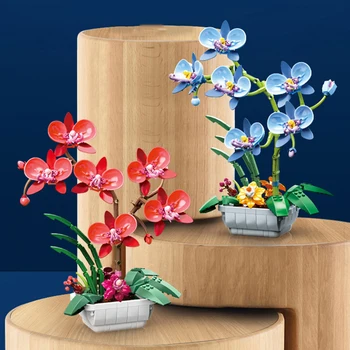 Mini Vazoninių Gėlių Phalaenopsis Augalų Bonsai Namų Puošybai 3D Modelį Diamond Blokai, Plytos Kūrybos Asamblėjos Žaislas Vaikams