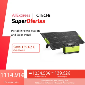 CTECHi Nešiojamų elektrinė 1500W 1210Wh Saulės Generatorius su Saulės baterijomis 20V 200W, 230V Pure Sine Wave Power, Kempingas