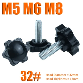 M5 M6 M8 Juodo Plastiko Nykščio Varžtu 32# Ranka Rankena Rankenos Varžtas Thumbscrew 6-Kampe Star