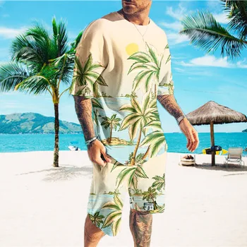 Vyrų Apranga Vasaros Trumpas Rankovės Marškinėliai Mados 2 Gabalas Streetwear 3D Atspausdintas Sporto Paplūdimio Šortai, Sportiniai, vyriški