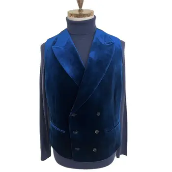 Realios Foto Royal Blue Velvet Mens Kostiumas, Liemenė Slim Fit Undershirt Užsakymą Didelis Didelis Dydis/Formalųjį Mados Drabužių Unikalus Dizainas