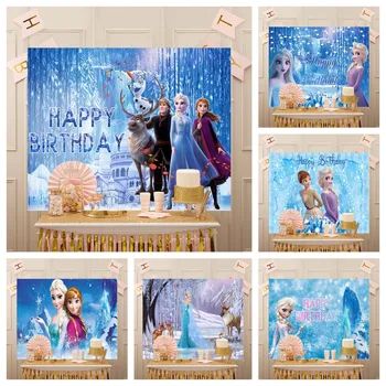 Disney Princesė Žiemos Ledo Sniego Karalienė Olaf Elsa Anna Užšaldyti Snaigės Pilies Fone Merginos Gimtadienio Dekoro Fone