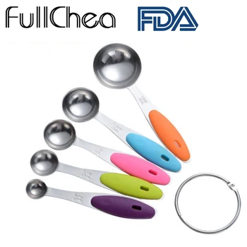 FullChea 5vnt/set Virimo Įrankiai, Matavimo Šaukštas FDA Measurings Taurės Virtuvės Measurings Šaukštai 304 Nerūdijančio Plieno, Matavimo Puodelis