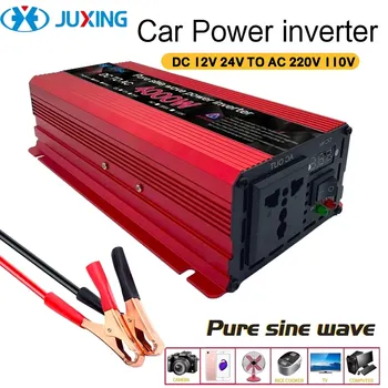JUXING 4000W Pure Sine Wave Car Power Inverter DC12V/24V į AC220V 110V Maitinimo Keitiklis, Su LED Ekranas, Universalus Lizdas