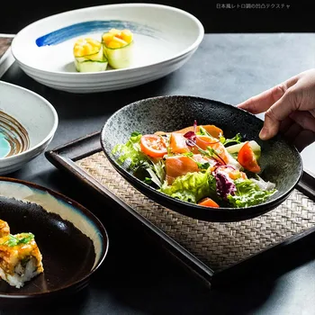 Didelio dydžio netaisyklingos keramikos dubenėlį Kūrybos specialios formos stalo sriuba makaronų dubenį Japoniško stiliaus sriuba bowl plokštė stalo se