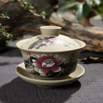 Kinų Keramikos Gaiwan Keramikos, Rankomis Dažyti Lotus Teacup Kūrybos Rankų darbo Arbatos Dubenėlį su Dangčiu Arbatos Rinkinys Retro Kung Fu Vandens Puodelis