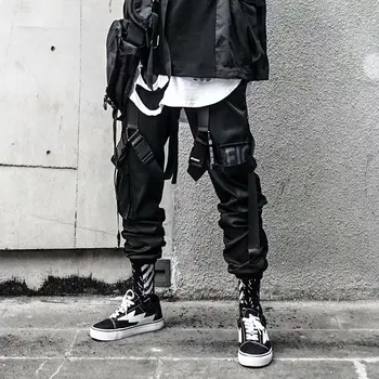 Streetwear Krovinių Kelnės Vyrams Poilsiu Harajuku Mados High Street Juoda Atsitiktinis Punk Kelnės Drabužius Hip-Hop Juoda Sweatpants