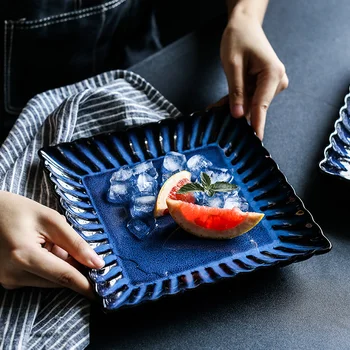 Japonų Meno Retro Mėlyna Žiedlapis Keraminiai Stalo Vakarų Maisto Kepsnys Plokštės Virtuvę Aikštėje Vaisių Desertas Suši Plokštė 10 Cm