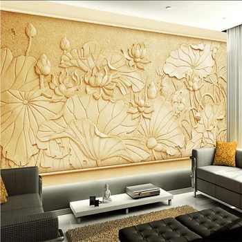 wellyu Užsakymą didelis freskomis mados namų puošybai trimatis reljefinis lotus kambarį, TV foną sienos