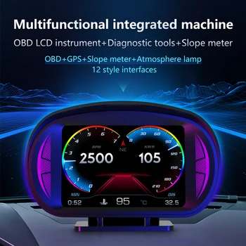 Naujausia Automobilių HUD borto Kompiuteris Trys Vienos Vėžės Head Up Display OBD2 GPS Spidometras Protingas Inclinometer Signalizacijos Sistemos
