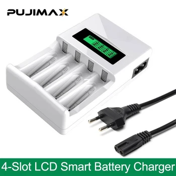 PUJIMAX 1-4 laiko Tarpsnių Smart Baterijos Kroviklis LCD Ekranas MUMS/ES/JK Kištukas AAA/AA Ni-MH/Ni-Cd Įkrovimo Baterijas, maitinimo Laidas